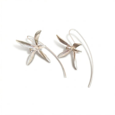 Winged Lily Hoops - Silver